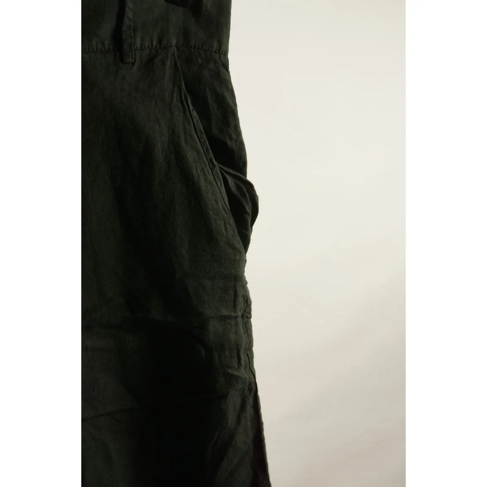 $400 Lucques Italian Boutique Linen Crop Green Button Fly Trouser Men US 32 x 28
